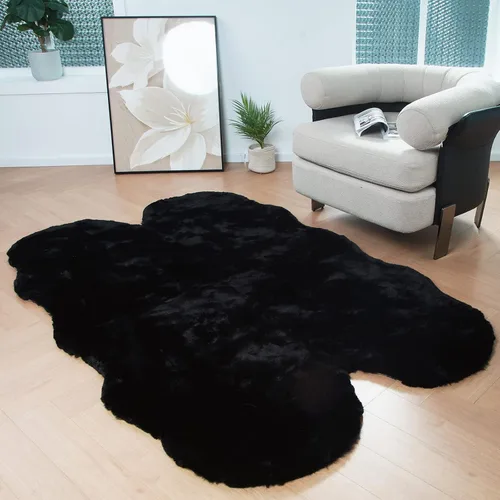 Miniatura 26 de Latepis Alfombra Pequeña Negra Esponjosa 2x3 pies Manta de Piel Sintética de Conejo Alfombra Suave Lavable Alfombras Peludas Shag para Dormitorio
