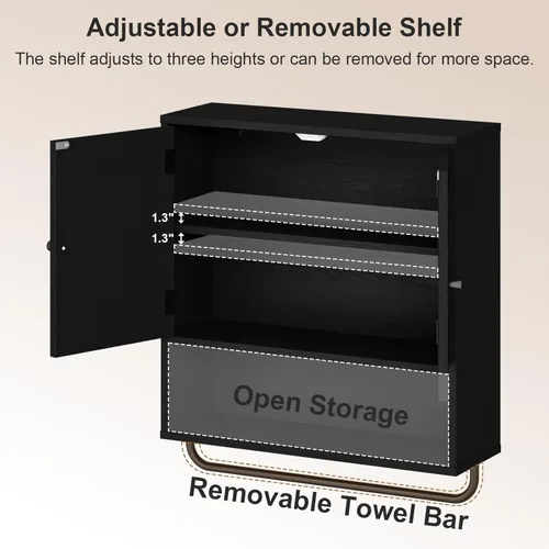 Miniatura 4 de RUSTOWN Gabinete de pared de ratán para baño, gabinete de medicina Boho con 2 puertas arqueadas, gabinetes de almacenamiento sobre el inodoro