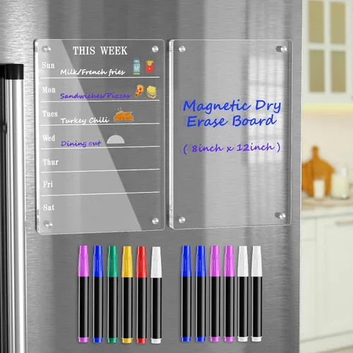 AITEE Planificador semanal magnético acrílico de comidas para refrigerador y marcadores AITEE de borrado en seco de bajo olor