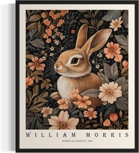 Miniatura 34 de Póster con impresión artística de gato negro, estilo William Morris, floral retro de mediados de siglo, botánico, victoriano, Academia oscura