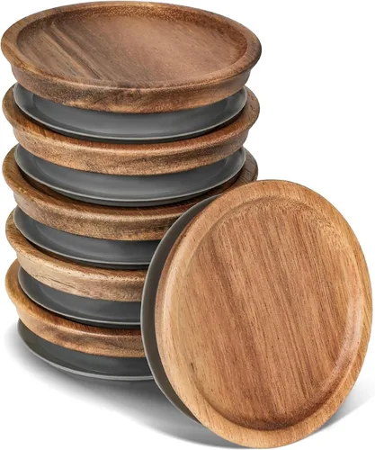 Miniatura 8 de Paquete de 6 tapas de boca ancha para frascos Mason, tapas de almacenamiento de madera reutilizables con sello de silicona para frascos de boca ancha