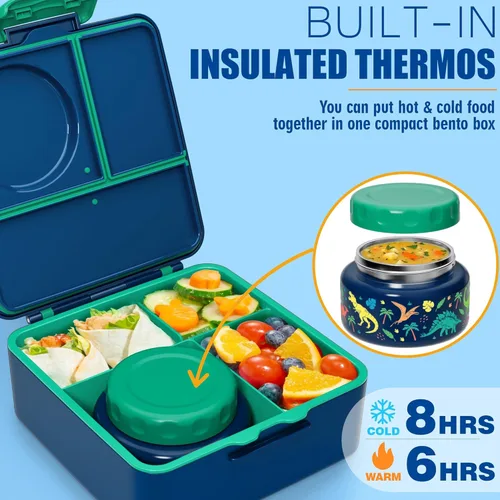 Miniatura 6 de Fimibuke Caja Bento para niños y adultos – Juego de lonchera Bento de 3 a 4 compartimentos a prueba de fugas con tarro de comida aislado, botella