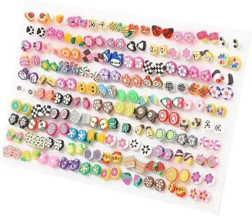 Juego de 100 pareslote de aretes de cristal geométricos de flores de frutas coloridas para mujeres y niñas, aretes de plástico, regalos de joyería