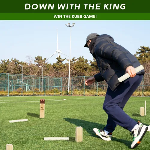 Miniatura 6 de SunNordic Kubb Set de Juego de Patio, Juego de Lanzamiento de Madera de Caucho para Jardín al Aire Libre con Bolsa de Transporte de Lona, Juego