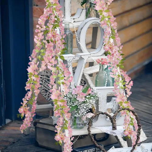 Miniatura 6 de CISDUEO 2 piezas de flores colgantes de glicina, flores de glicina, guirnalda de vid, decoración de arco de boda, enredaderas de glicina Rosa