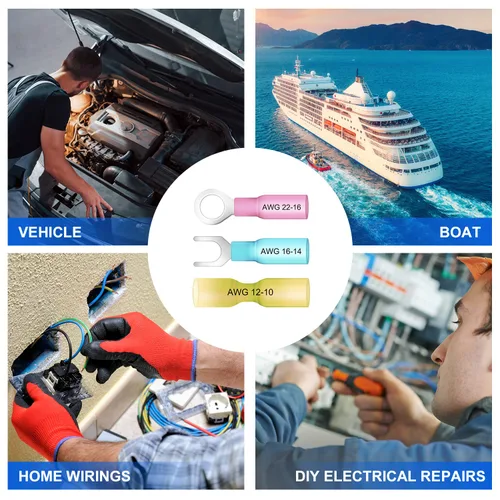 Miniatura 6 de 620 conectores de alambre termorretráctiles – Kit de terminales eléctricos aislados – Surtido de conectores de crimpado automotriz marino