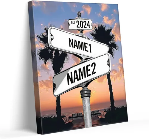 Miniatura 73 de Impresiones en lienzo personalizadas: letrero de calle Crossroads para parejas, arte de pared, nombres y fechas, regalo personalizado, impresión
