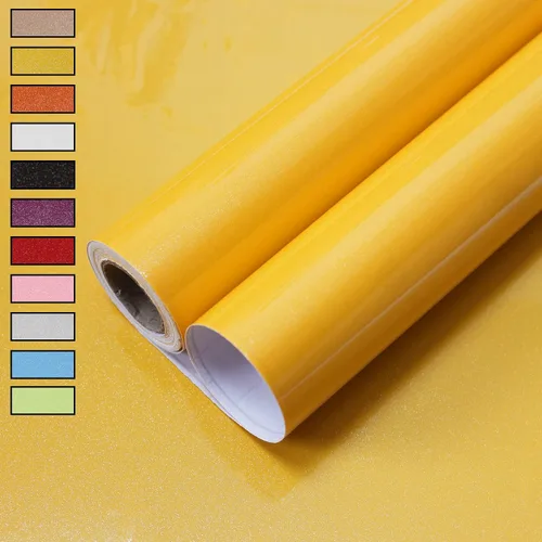 WADILE Papel tapiz adhesivo brillante, resistente al agua, de color sólido, autoadhesivo, brillante, extraíble, para gabinetes (amarillo, 15.7 x