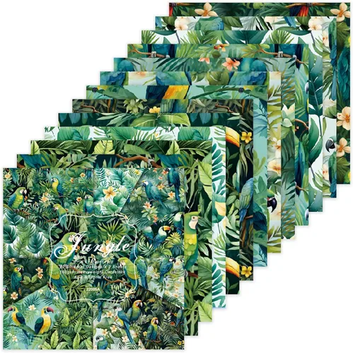 Miniatura 6 de Bloc de papel para álbum de recortes, 6 x 6 pulgadas, 24 hojas de papel de manualidades con patrón de bosque verde para diario basura, collage