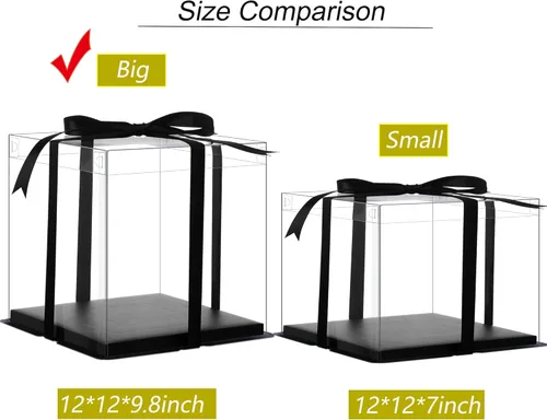 Miniatura 6 de XININSUN 6 Piezas Cajas Altas para Pasteles Transparentes Caja para pastel con Cinta, 12x12x 10 pulgadas, Ideal para Pasteles Grandes de 10" y 12