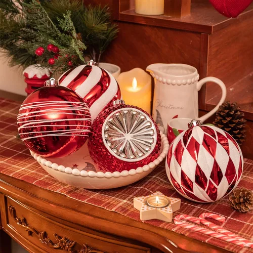 Miniatura 3 de Valery Madelyn Juego de adornos de árbol de Navidad extra grandes de 5.9 pulgadas, 4 unidades, color rojo y blanco, inastillables, adornos colgantes