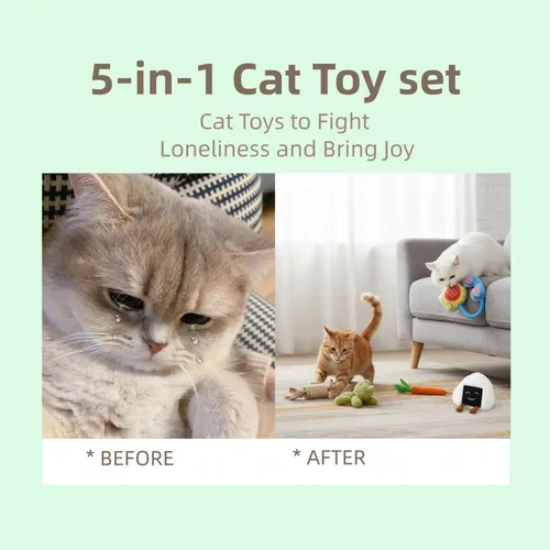 Miniatura 6 de Juego de 5 juguetes de hierba gatera para gatos de interior, juguetes interactivos para gatitos con hierba gatera y varitas plateadas, juguetes