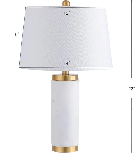 Miniatura 6 de JONATHAN Y Lámpara de mesa LED de mármol blanco/latón dorado de 23 pulgadas, lámpara de columna moderna contemporánea con pantalla de tambor de lino