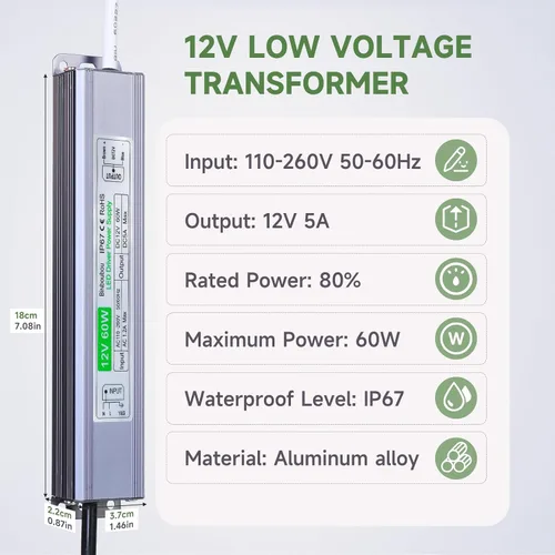 Miniatura 2 de Transformador LED impermeable IP67 de 12 V 60 W, fuente de alimentación de bajo voltaje con enchufe de 3 clavijas para cualquier luz LED al aire