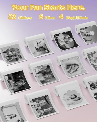Miniatura 8 de Cámara de impresión instantánea para niños naranja: Cámara de impresión instantánea HODDRCCN - 2.5 horas de tiempo de uso - Grabación de video 1080P