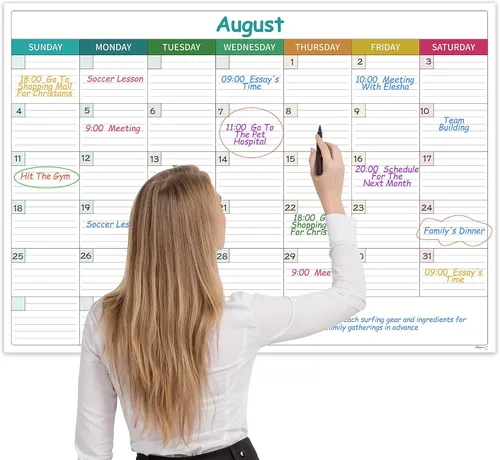 Calendario grande de borrado en seco para pared, calendario de borrado en seco sin fecha, calendarios laminados borrables para pared con 8