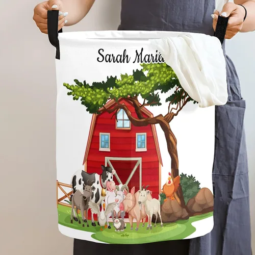 Miniatura 2 de Cesta de lavandería personalizada con diseño de animales de granja, asa redonda de almacenamiento, impermeable, plegable, de gran capacidad