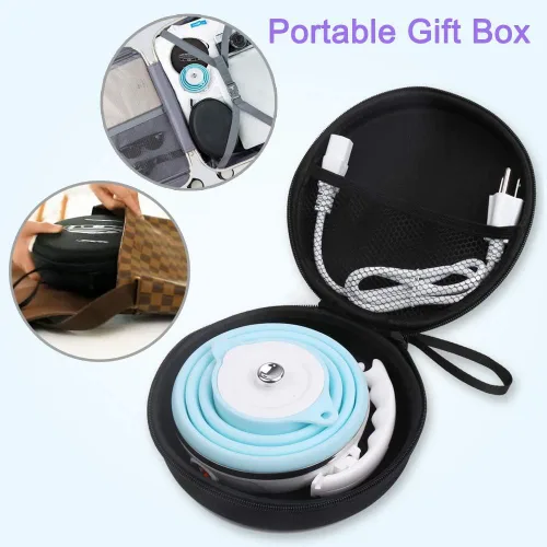 Miniatura 8 de ShineMe - Hervidor de agua eléctrico portátil ultrafino de silicona de grado alimenticio de doble voltaje de 110-220 V con taza, adaptador universal