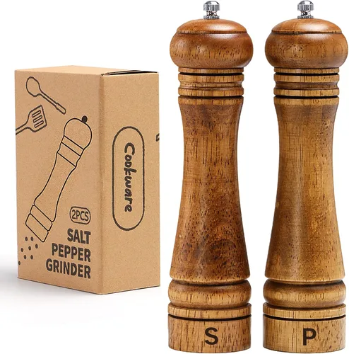 Miniatura 12 de Molinillo de sal y pimienta de madera, molinillo de sal y pimienta, cocteleras de madera de roble con molinillos de cerámica ajustables, 10
