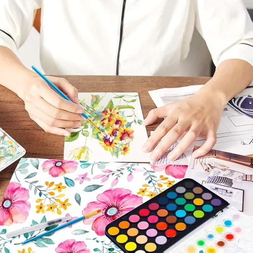 Miniatura 4 de Pintura de acuarela, juego de pintura de acuarela lavable de 48 colores con un pincel, un pincel de agua recargable y una paleta, juegos de pinturas