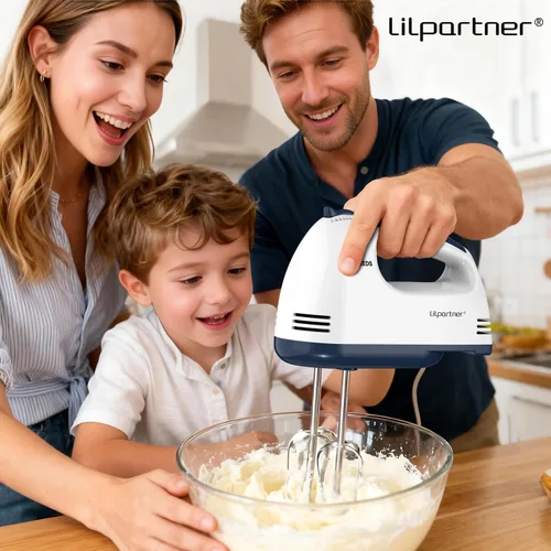 Miniatura 4 de LILPARTNER Batidora de mano eléctrica, pequeña batidora de alimentos de 7 velocidades, 304 x (1 batidor, 2 batidores, 2 ganchos de masa) licuadora