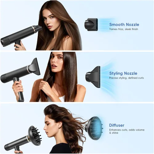 Miniatura 4 de Nicebay Secador de Pelo Iónico con Difusor para Cabello Rizado, Motor Sin Escobillas de Alta Velocidad de 1600W y 110000RPM para Secado Rápido