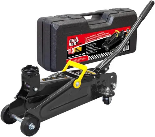 BIG RED Torin - Gato hidráulico con ruedas para servicio/piso con caja de almacenamiento moldeada por soplado, capacidad de 1.5 toneladas (3,000 Rojo