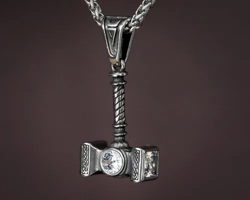 Miniatura 33 de Viking Thors Hammer Necklace Pendant - Vegvisir Aegishjalmur Helm of Awe Raven Huginn Muninn Pendant Necklace Amulet Talisman - Thor Necklace