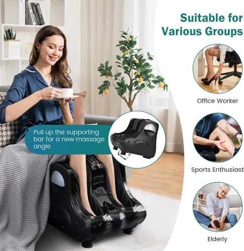 Miniatura 8 de COSTWAY Masajeador de pies y pantorrillas, masajeador eléctrico Shiatsu con calefacción, vibración, amasado profundo, base inclinable, mangas