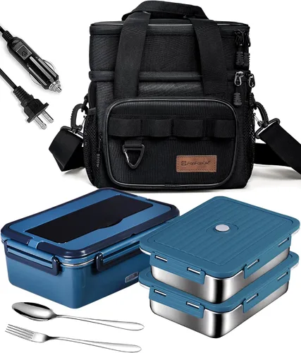 Miniatura 7 de Fiambrera Eléctrica Calentadora de Alimentos para Hombres Adultos, 3 en 1 Fiambreras con Calefacción para Coche Camión Trabajo Viaje con Bolsa