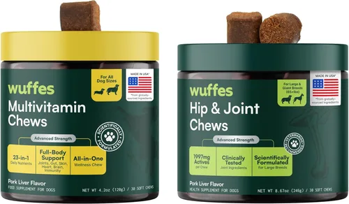 Miniatura 10 de Wuffes Suplemento para cadera y articulaciones para perros y paquete multivitamínico 23 en 1 para perros (razas pequeñas y medianas)