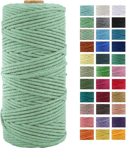 Miniatura 32 de Cuerda de macramé de algodón natural grueso de 3mm x 109 yardas, cuerda de algodón torcido de 4 hebras para macramé suave de color natural hecho a