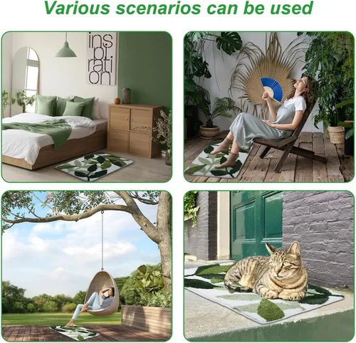 Miniatura 7 de Alfombra de baño acolchada 24" x 17" extra suave, alfombrilla de baño verde, lavable a máquina, linda alfombra de hojas antideslizante y duradera
