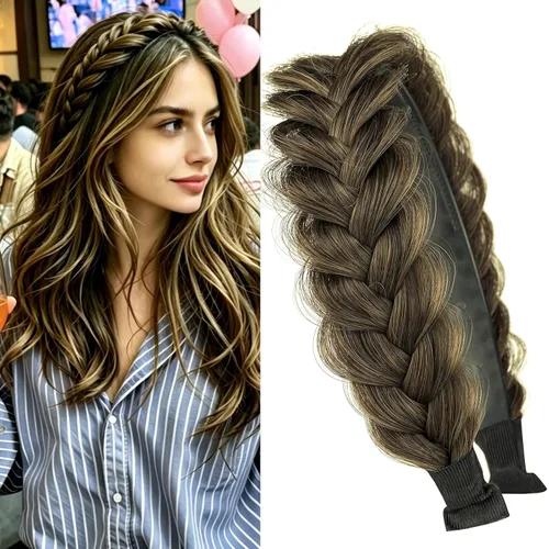 Miniatura 24 de Diadema ancha trenzada para el cabello, accesorios para el cabello, banda elástica antideslizante para mujeres y niñas (amarillo claro)