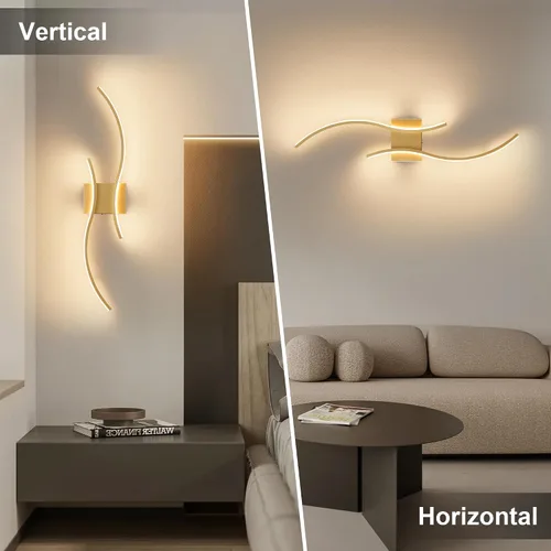Miniatura 8 de KARTOOSH Aplique de pared a pilas con control remoto, colores continuos 3000K-6000K y atenuación, luz de pared LED inalámbrica dorada para sala