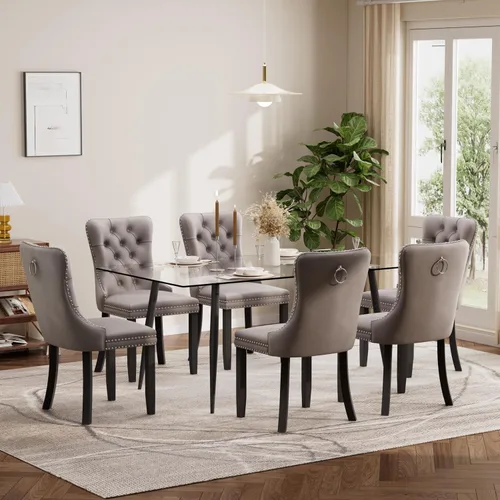 Miniatura 121 de Baysitone Juego de mesa de comedor de vidrio de 51 pulgadas para 4, juego de 5 piezas moderno de comedor, mesa de cocina rectangular de vidrio con 4