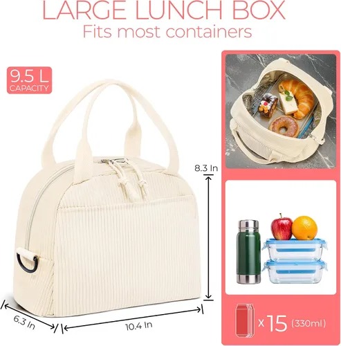 Miniatura 3 de WOBAGMEN Lonchera para Mujer, Bolsa de Almuerzo Linda de Cordura Aislada con Correa para Mujeres Adultas para Trabajo y Picnic (beige)