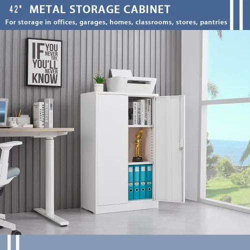 Miniatura 4 de Gabinete de almacenamiento de metal con cerradura, armario de almacenamiento de metal con bloqueo de 42 pulgadas con 2 estantes ajustables, gabinete