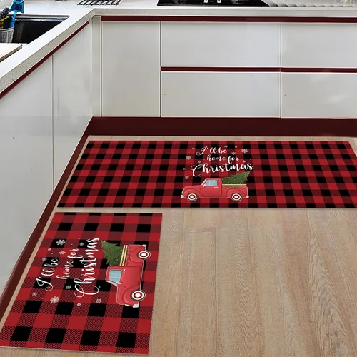 Miniatura 10 de Libaoge Juego de 2 alfombras y tapetes de cocina de invierno de Navidad para Año Nuevo, diseño abstracto de copo de nieve, alce azul, tapete