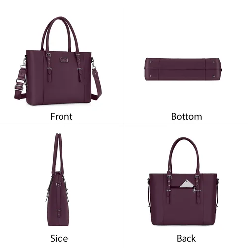 Miniatura 5 de MOSISO Bolso de mano de piel sintética para laptop para mujer (15-16 pulgadas), impermeable de gran capacidad, maletín de trabajo de negocios, bolsa