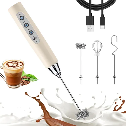 Miniatura 15 de Nahida Espumador de leche verde granito para café, espumador de mano recargable batidor eléctrico con 3 cabezales, 3 velocidades, mezclador