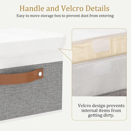 Miniatura 5 de OUTBROS Caja de almacenamiento plegable grande con tapa, organizador de armario de tela de lino, contenedores para toallas, ropa, 15 x 9.8 x 9.8
