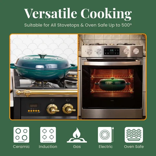 Miniatura 5 de Larder & Vine Brasera de Hierro Fundido Esmaltado Brasera de 3.6 qt con Tapa Horno Holandés Poco Profundo Compatible con Todas las Cocinas