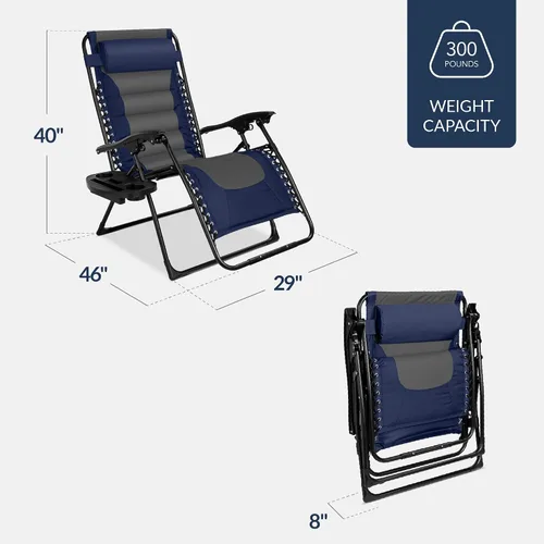 Miniatura 3 de Best Choice Products Silla acolchada de gravedad cero de gran tamaño, reclinable plegable para patio al aire libre, tumbona antigravedad XL