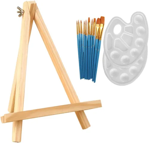 SUPVOX 1 juego de 13 piezas de pintura acrílica para artistas, incluye 10 pinceles de pintura acrílica, 2 paletas y 1 mini caballete de mesa