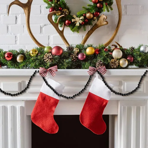 Miniatura 6 de Guirnalda Navideña de Cuentas de Madera, Guirnalda de Cuentas de Madera para Decoración de Árbol de Navidad para Regalos de Fiesta, 12 Pies (Negro)