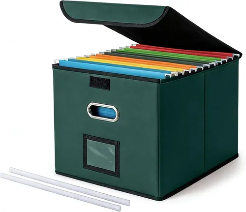 Miniatura 9 de Cajón Organizador de Archivos CADONO con Tapa, Organizador de Carpetas de Archivos Plegable con Deslizador de Plástico, Caja de Carpetas de Archivos