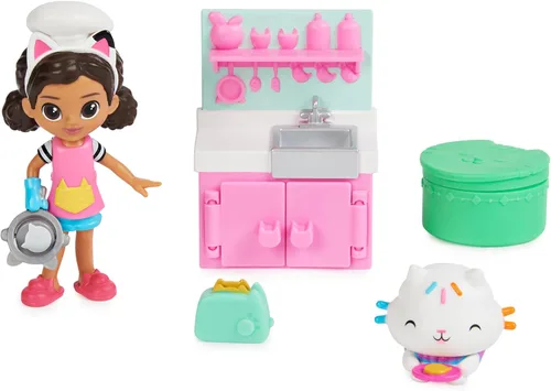 Gabby's - Juego de cocina para casa de muñecas, almuerzo y munch con 2 figuras de juguete, accesorios y muebles, juguetes para niños a partir de 3