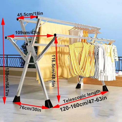 Miniatura 2 de Foldable Portable Clothes Drying Rack, 79Ft Stainless Steel Garment Dryer for Indoor & Outdoor Use, Space-Saving Adjustable Laundry Rack