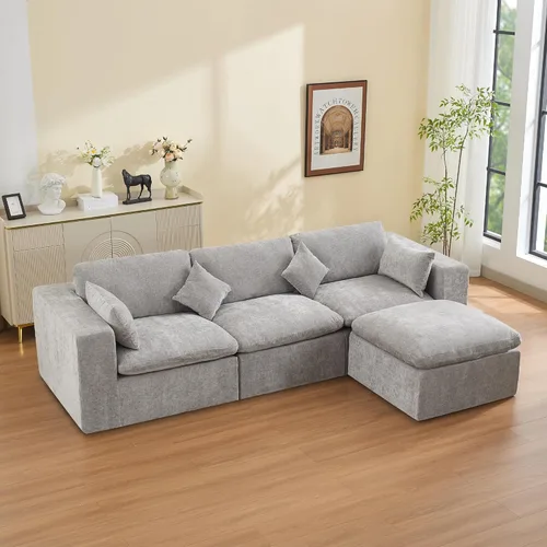 Miniatura 59 de Sofá modular sin hueso de 115 pulgadas, sofá modular modular con otomana, tapizado de gran tamaño, convertible, cómodo sofá de felpilla de 4 plazas